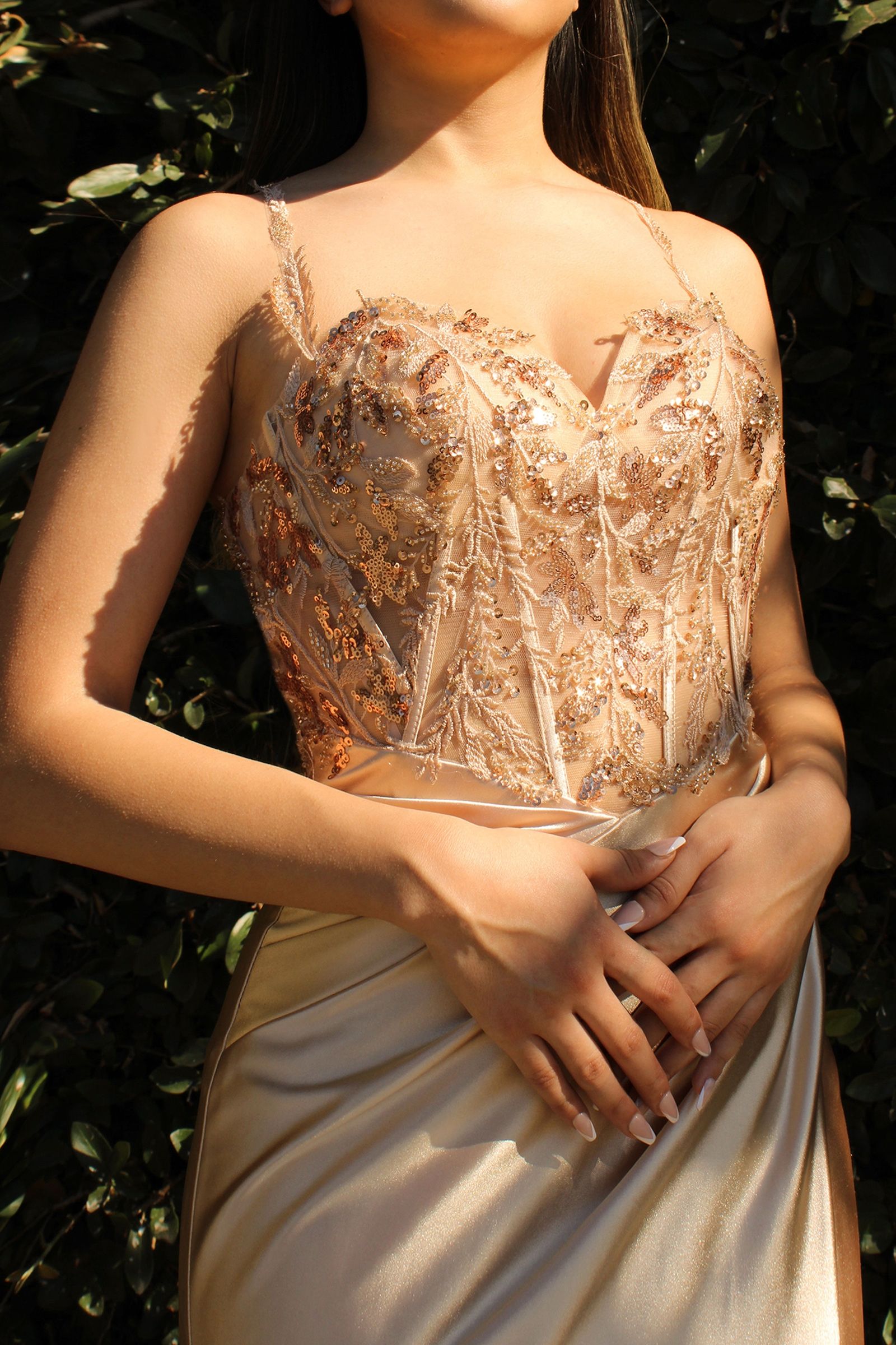 Satin Embellished Lace Dress-7