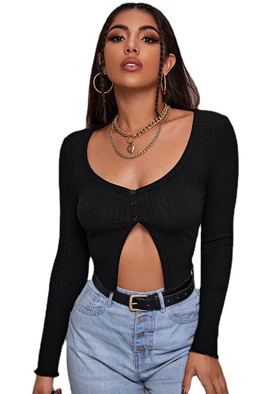 Cute As A Button Long Sleeve Crop-Top