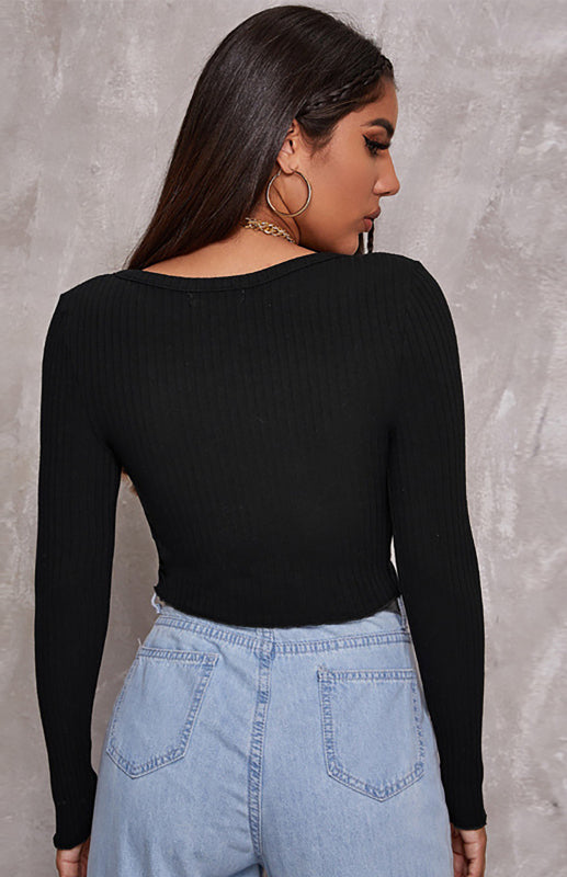 Cute As A Button Long Sleeve Crop-Top