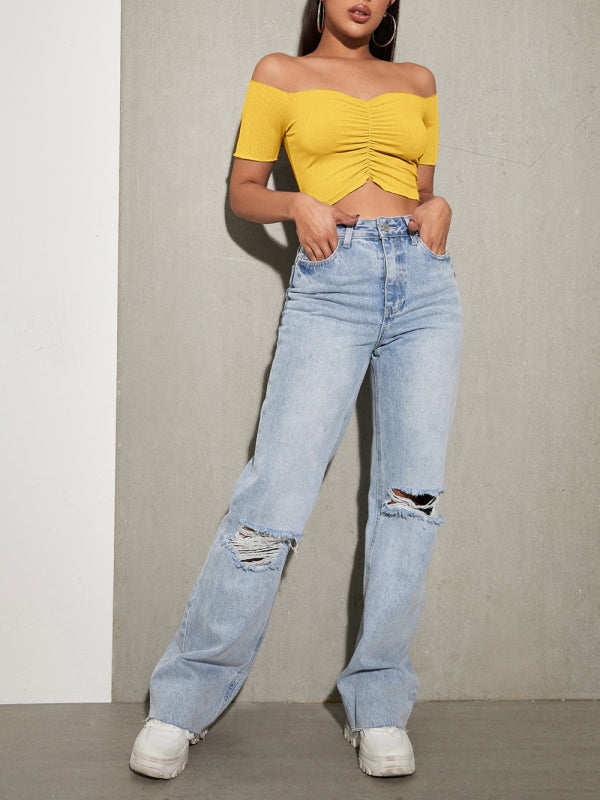 Off-Shoulder Scrunch Crop Top