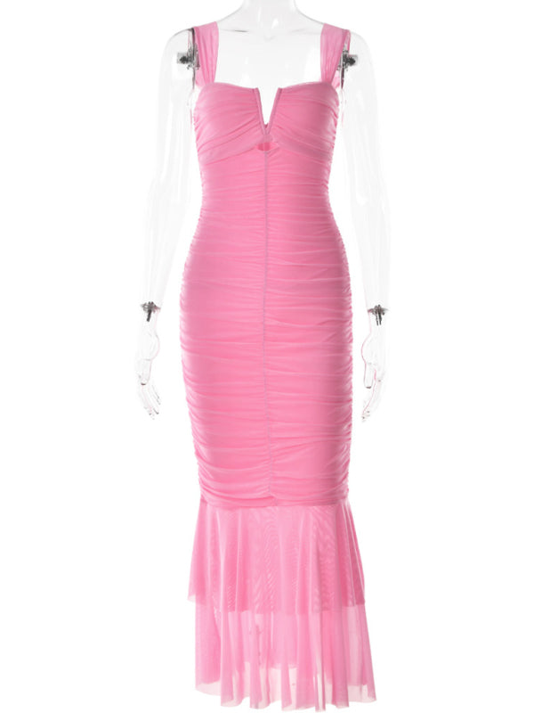 Ruched Fitted Fishtail Dress