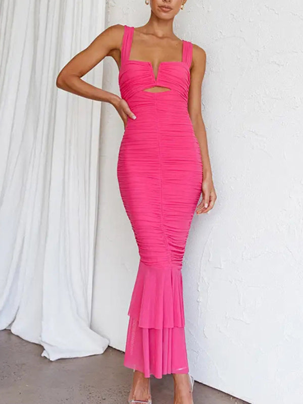 Ruched Fitted Fishtail Dress