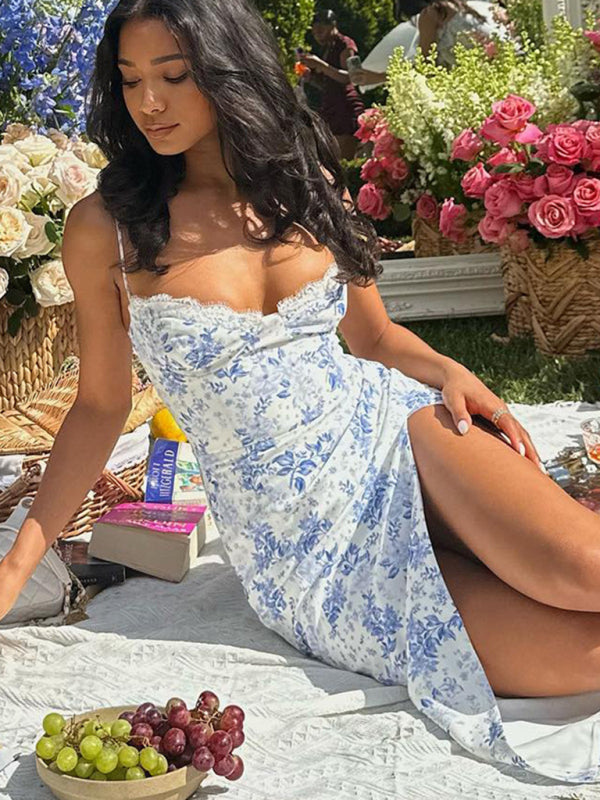 Elegant Floral Print Spaghetti Strap Midi Dress