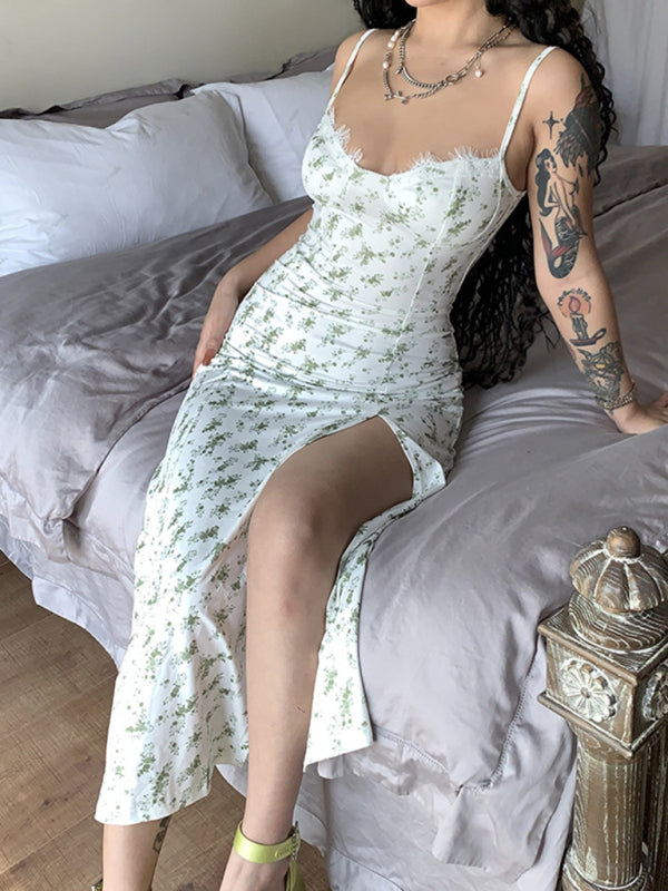 Elegant Floral Print Spaghetti Strap Midi Dress