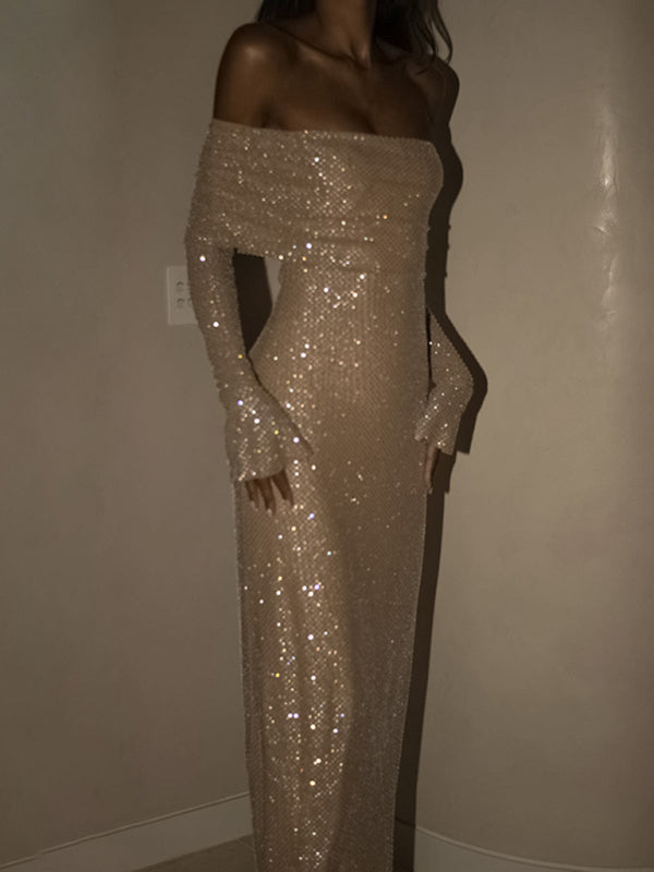 Off-the-shoulder Full Length Bell Sleeve Dress