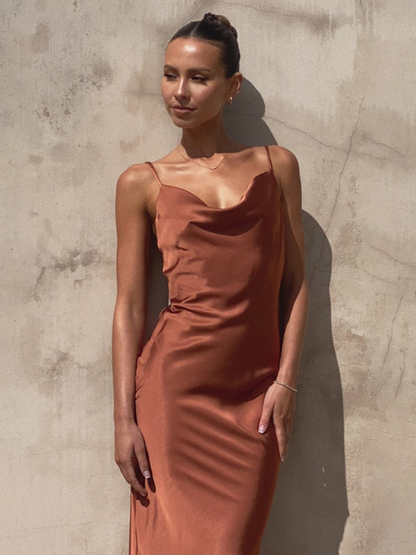 Cowl Neck Fitted Full-length Dress