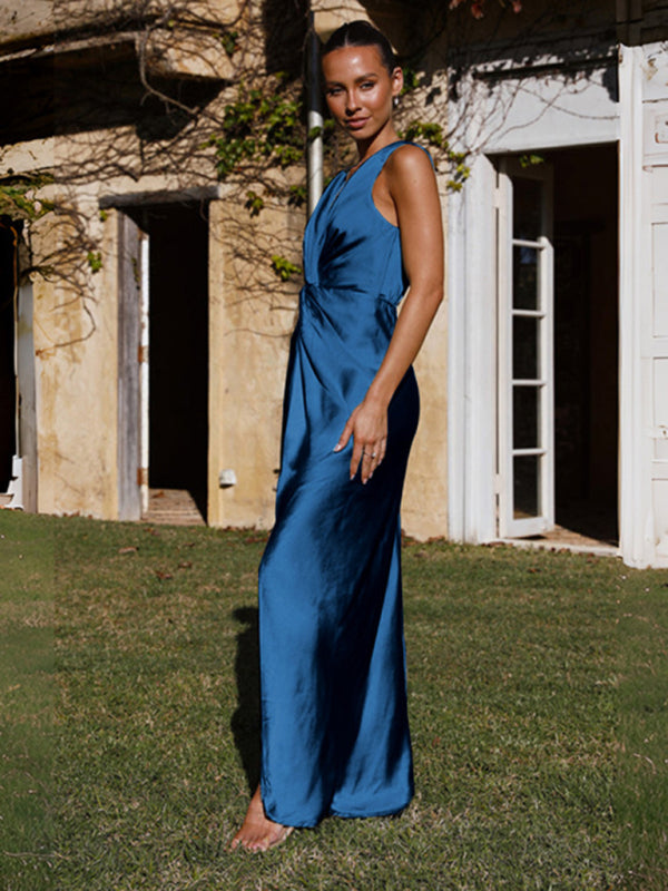 Queen Vee- V-neck Knotty Draped Dress