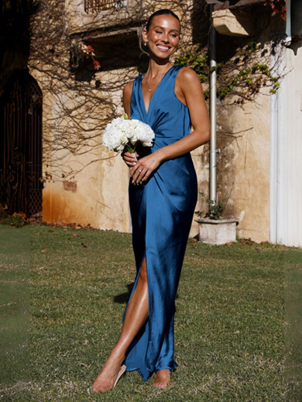 Queen Vee- V-neck Knotty Draped Dress