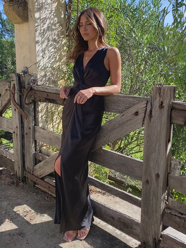 Queen Vee- V-neck Knotty Draped Dress