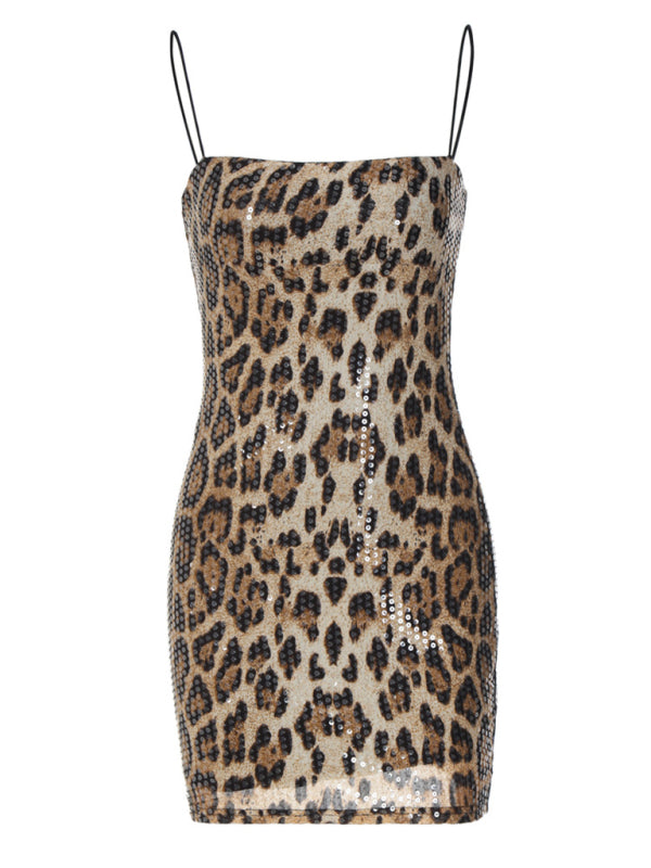 Leopard Print Bodycon Sequin Dress