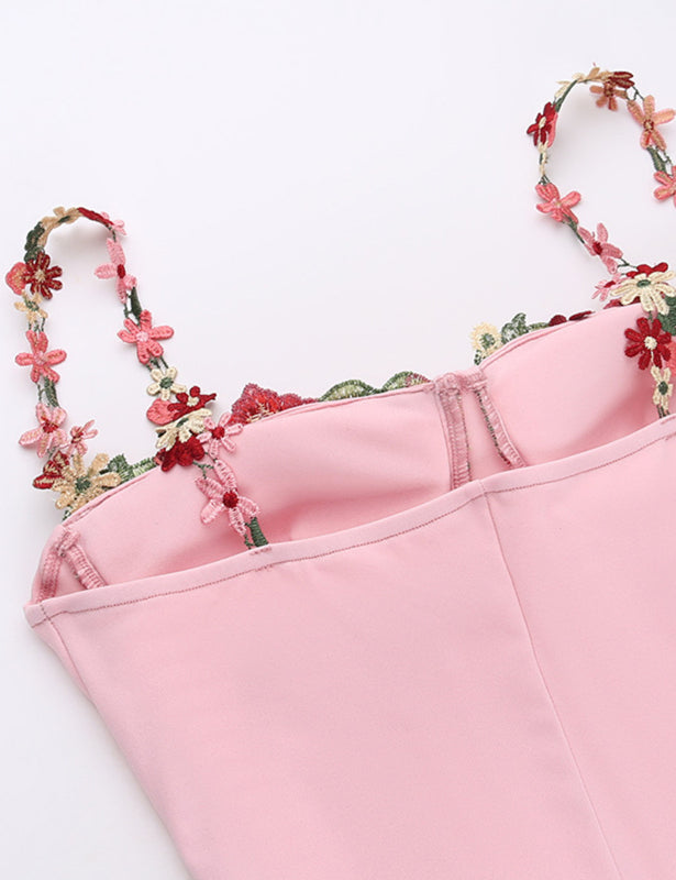 Floral Embroidered Pink Mini Dress