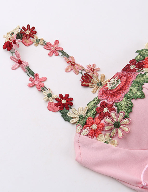 Floral Embroidered Pink Mini Dress