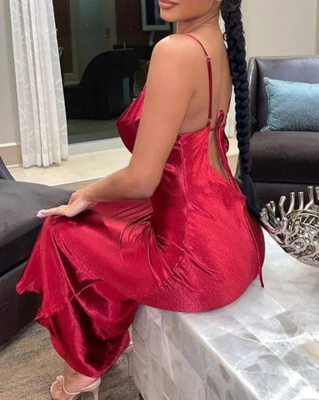 Backless Sexy Cowl Neck Evening Dress